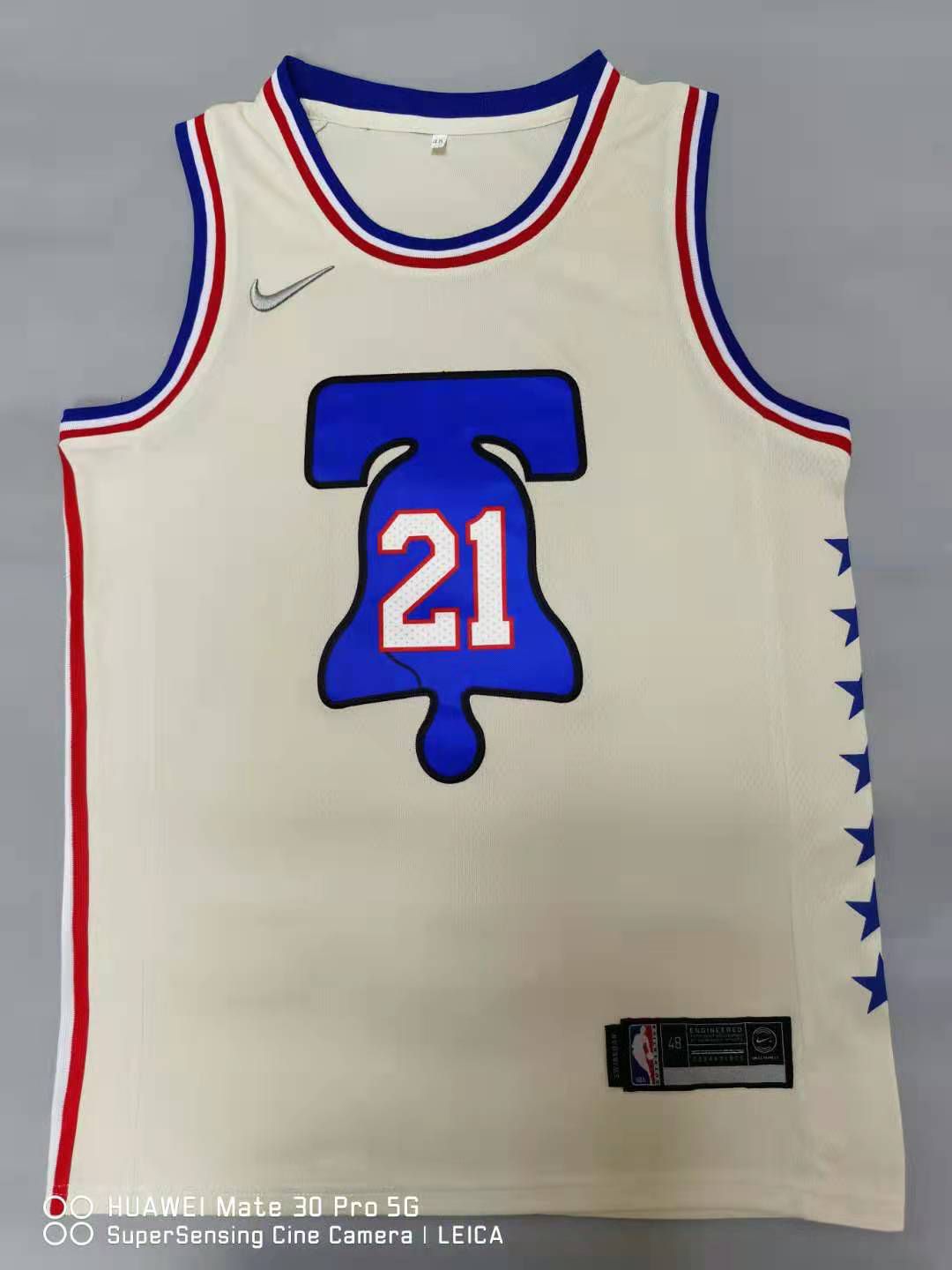 Men Philadelphia 76ers #21 Embiid Cream 2021 Nike Game NBA Jersey